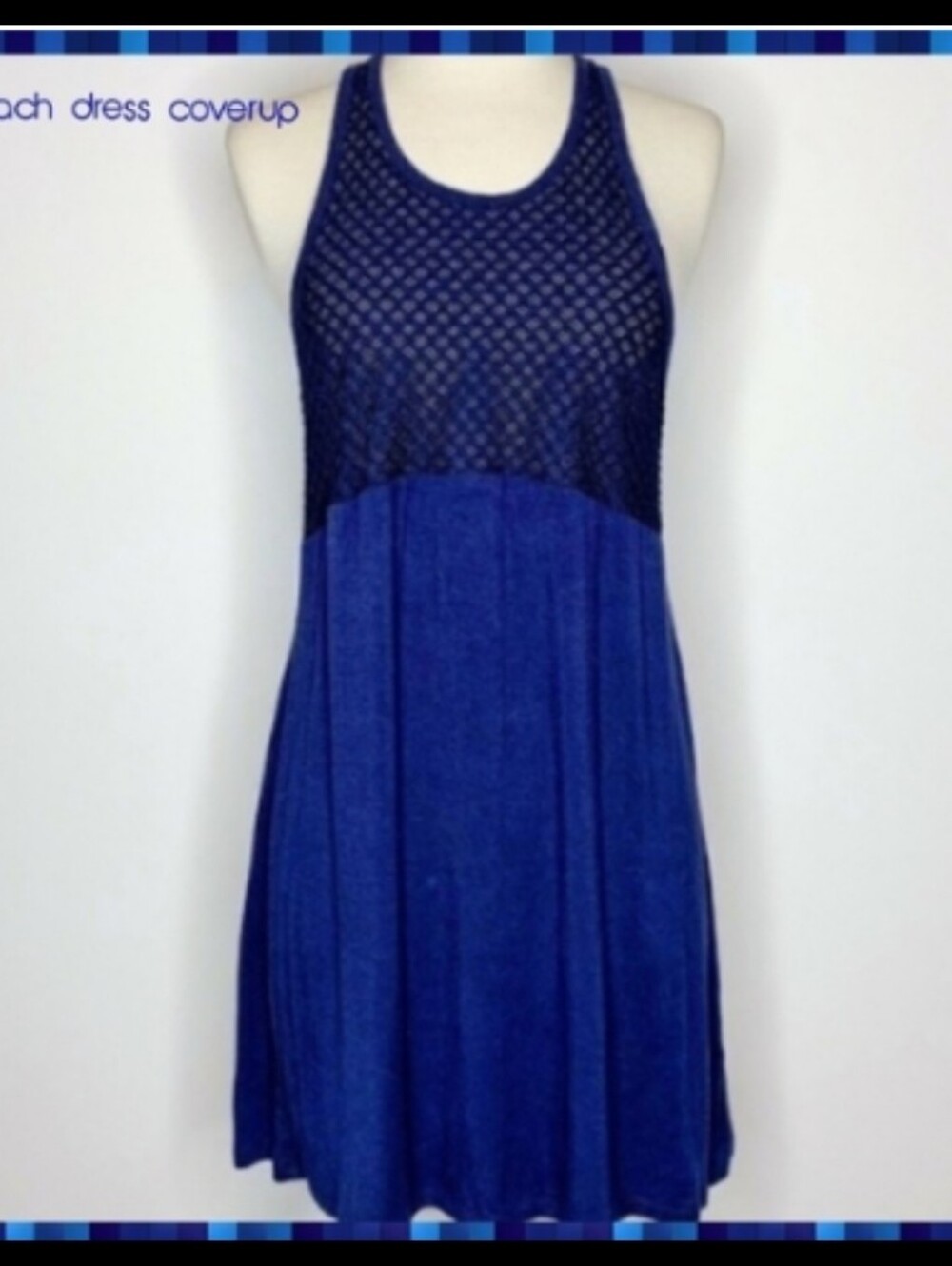 Beach Break Navy Blue Cover Up Dress Mesh Racer back Medium Summer. Blue Cover